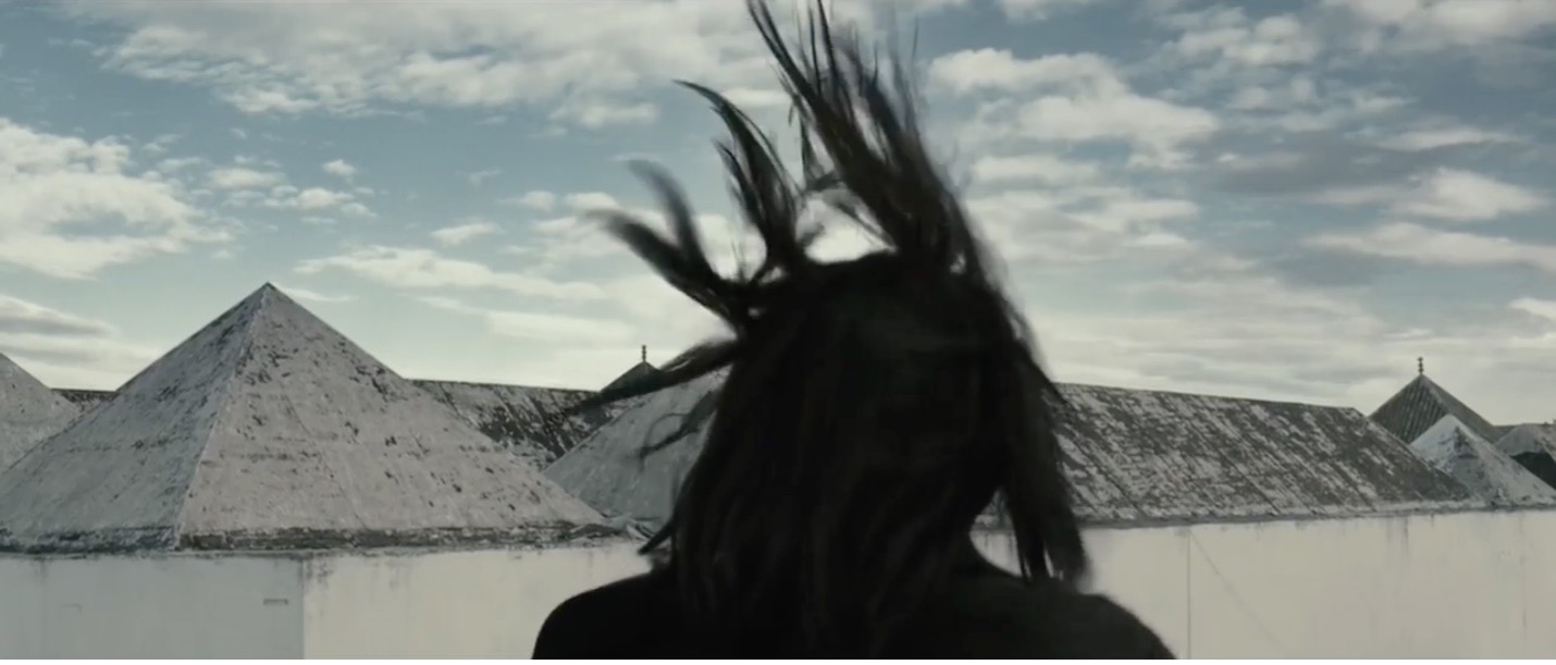 Figure 7: Mūnis leaps from the rooftop in the film’s opening sequence—a “shock of entry” that stages the body’s tentative immersion in an unfamiliar element. Still from Women Without Men, directed by Shirin Neshat, 2009.